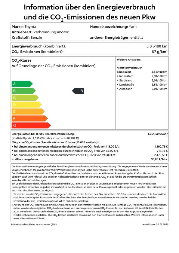 Label TOYOTA Yaris Comfort